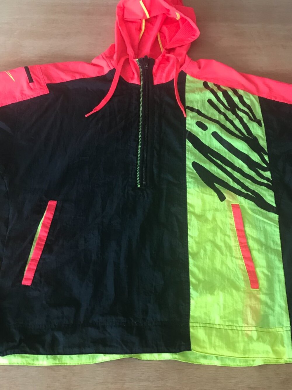 Nike Training Hoodie Windbreaker Men M Black Retro Colorblock 1/4 Zip Pocket